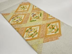 向かい鶴に菱模様織出し名古屋帯